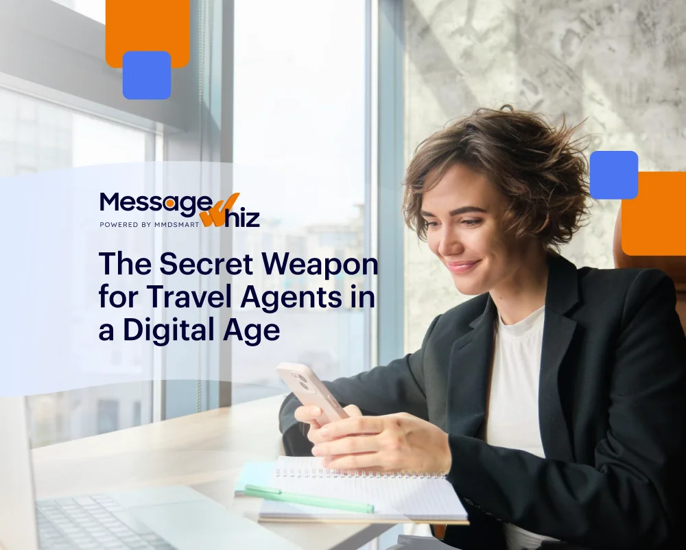 Travel agent using messaging app on smartphone for booking confirmations and reminders