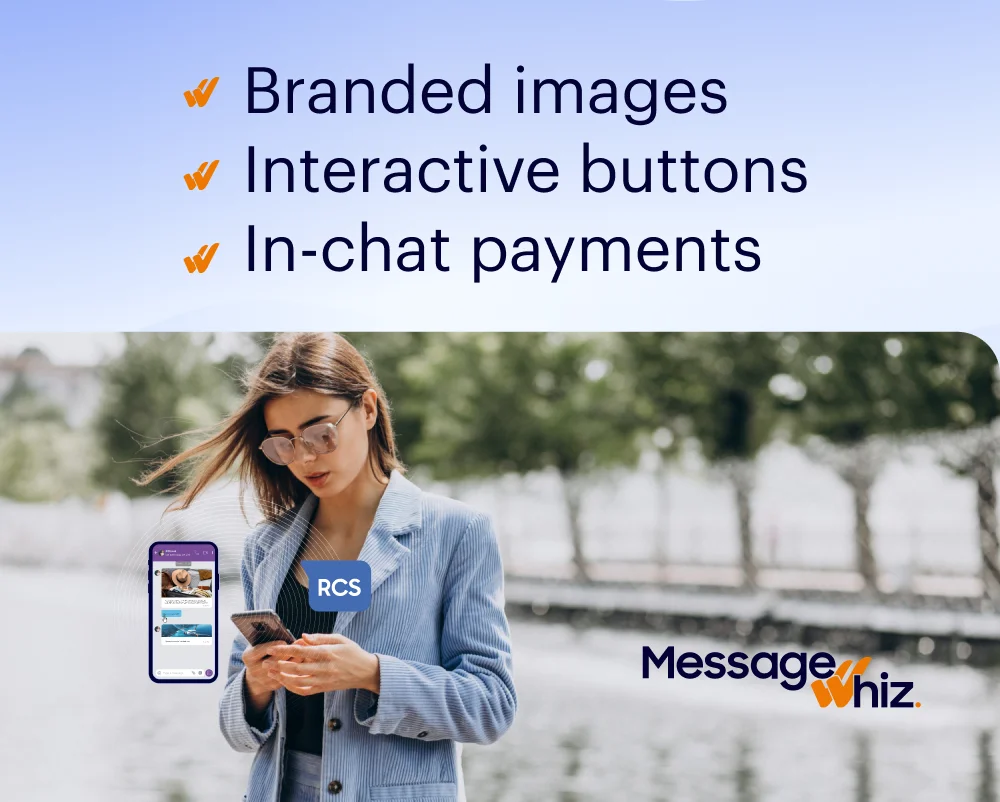 Business using RCS to send promotional image messages to woman's smartphone.